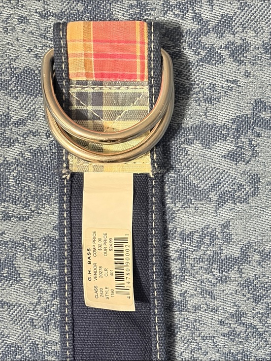 G.H. Bass & Co. Other - G.H. Bass & Co. Navy Canvas Belt with Red Plaid Accent & Silver D-Rings